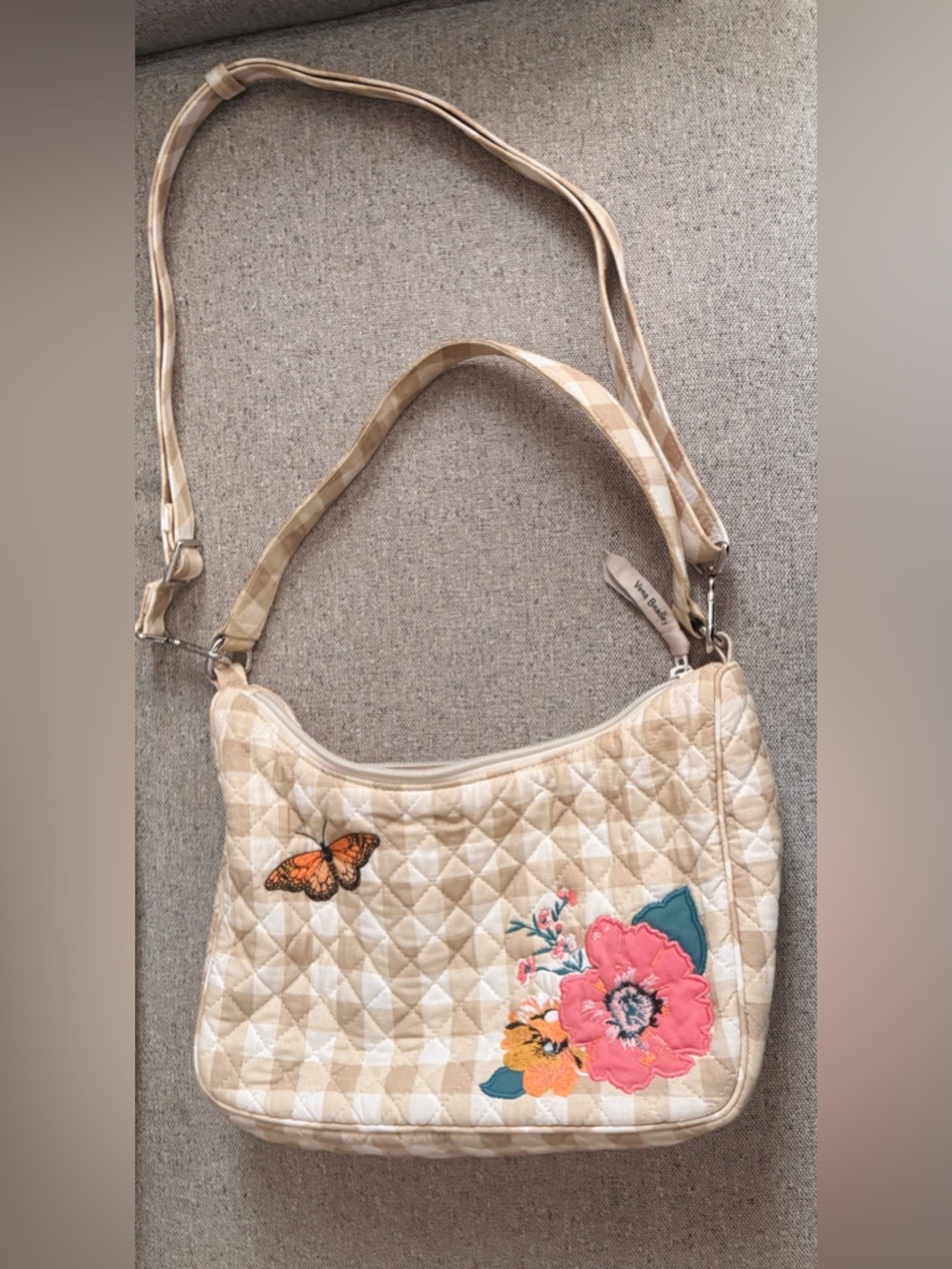 Vera Bradley Women's Cotton Quilted Frannie Crescent Purse-Picnic Peach Blossom